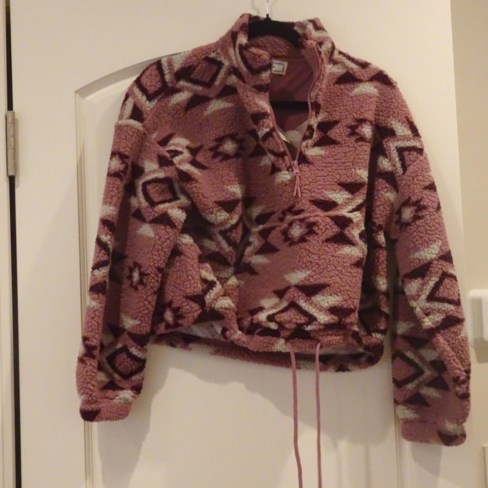 Hippie Rose Desert Mauve Aztec Pink Sherpa Half Zip Pullover New w/ Tags Size S